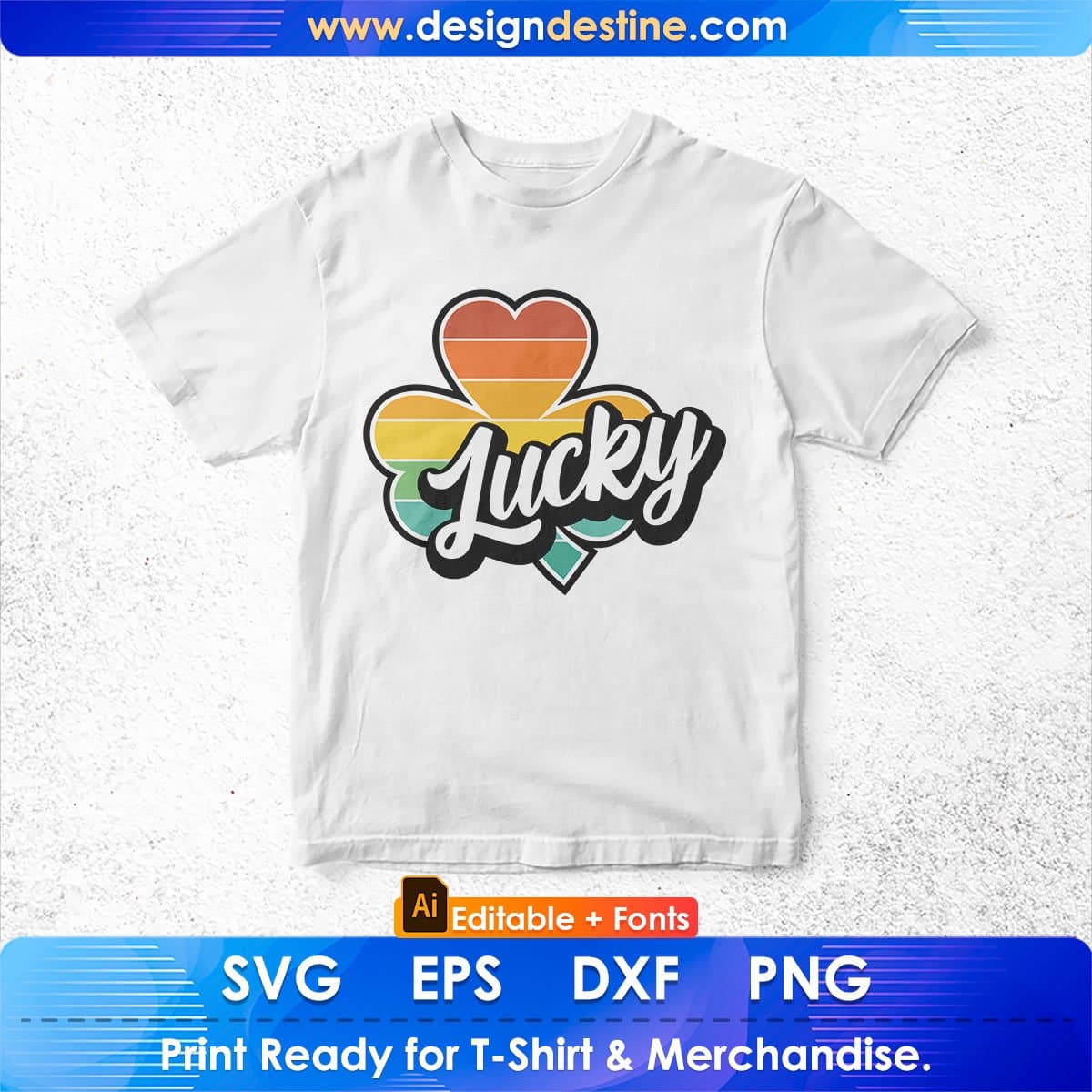Retro Shamrock Lucky St Patrick's Day Editable T-shirt Design in Ai Svg Printable Files