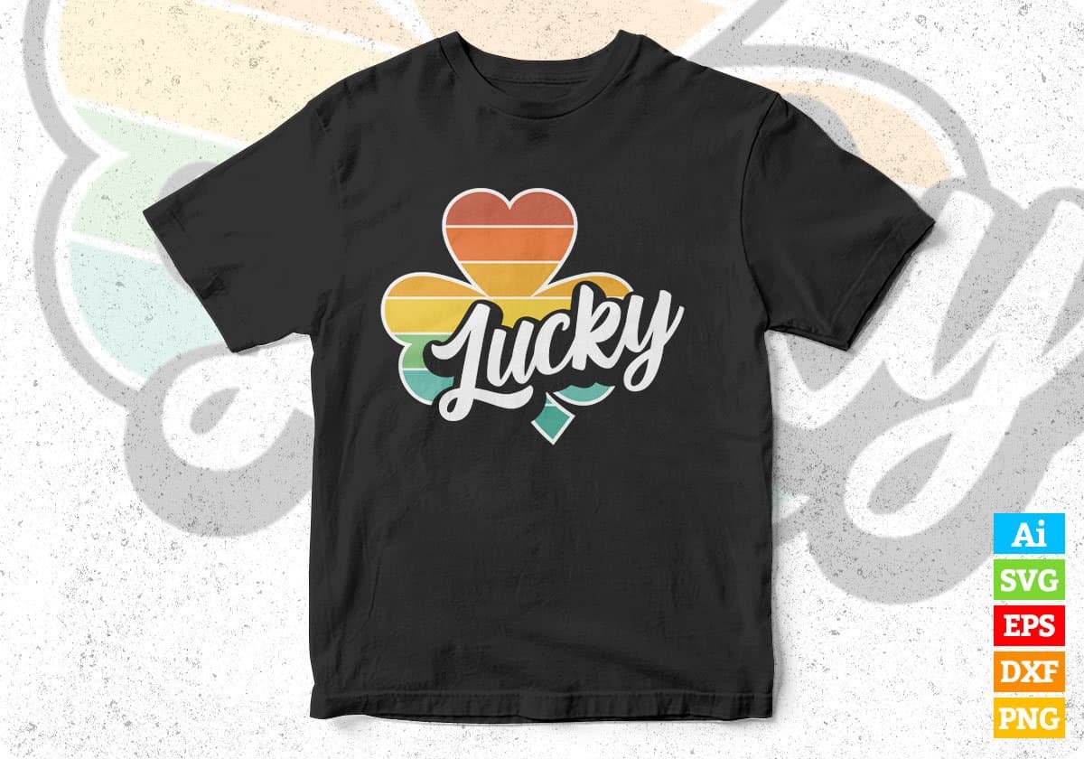 Retro Shamrock Lucky St Patrick's Day Editable T-shirt Design in Ai Svg Printable Files