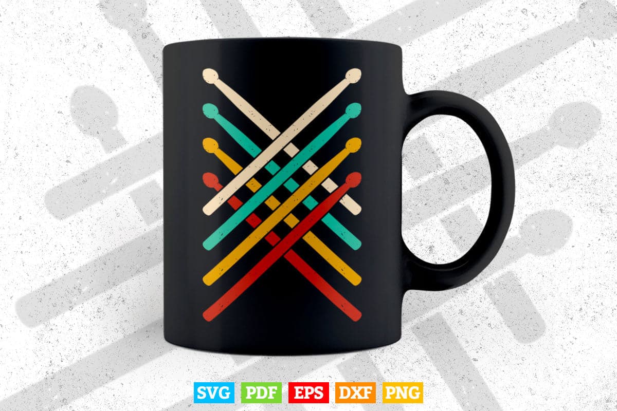 Retro Vintage Drummer 70s 80s Distressed Drum Sticks Svg Files.