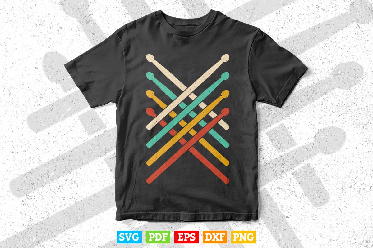 Retro Vintage Drummer 70s 80s Distressed Drum Sticks Svg Files.