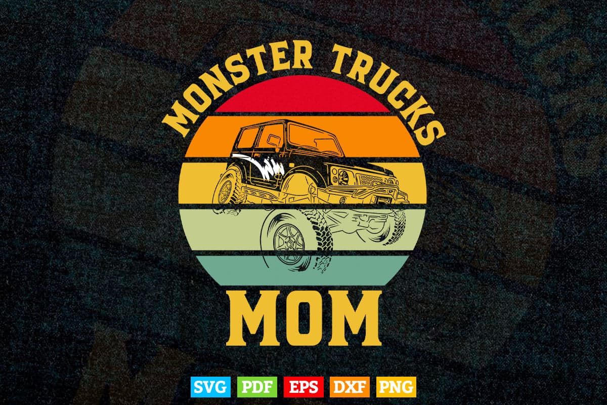 Retro Vintage Monster Truck Mom Svg T shirt Design.