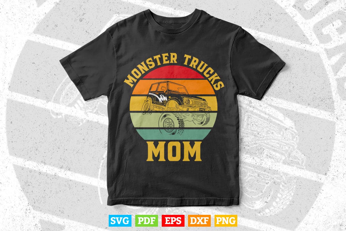 Retro Vintage Monster Truck Mom Svg T shirt Design.