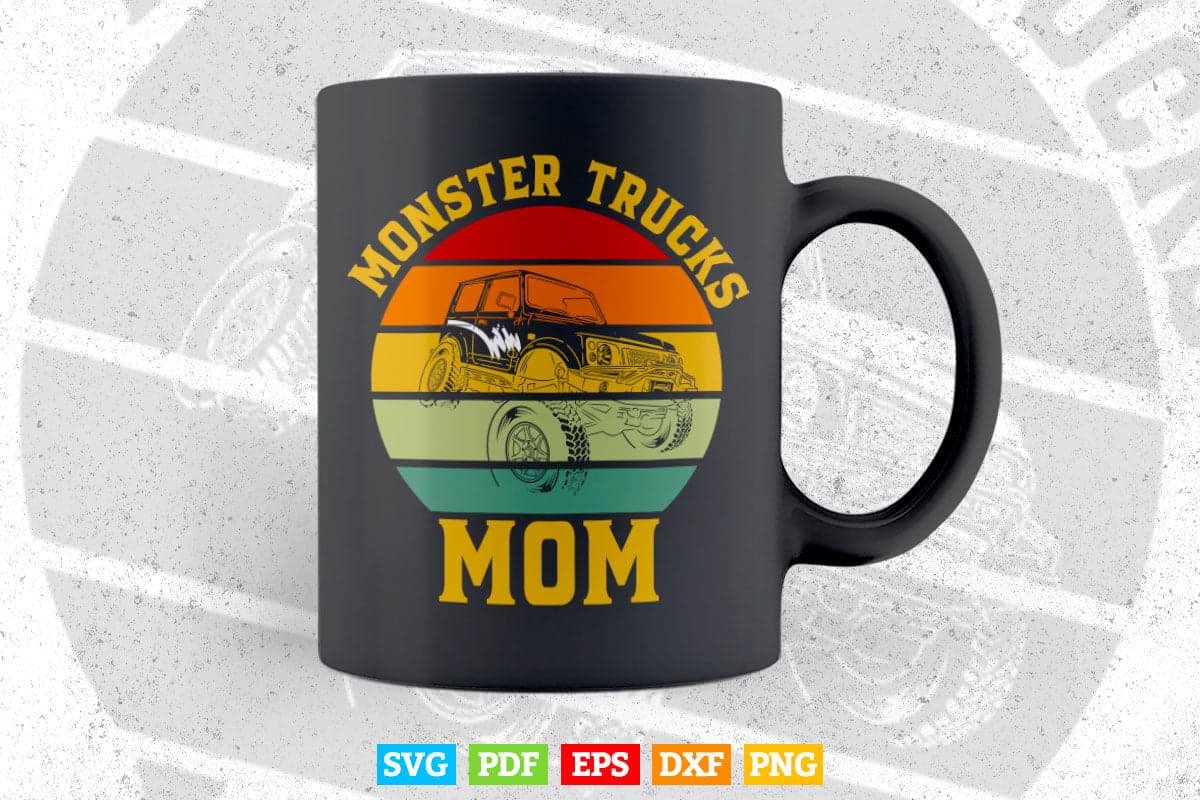 Retro Vintage Monster Truck Mom Svg T shirt Design.
