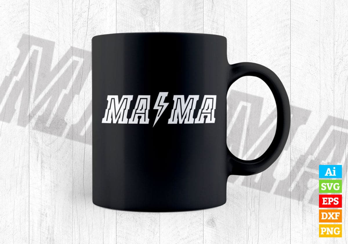 Rock and Roll ACDC Mama Rocker Mom Editable Vector T-shirt Design in Ai Svg Png Printable Files
