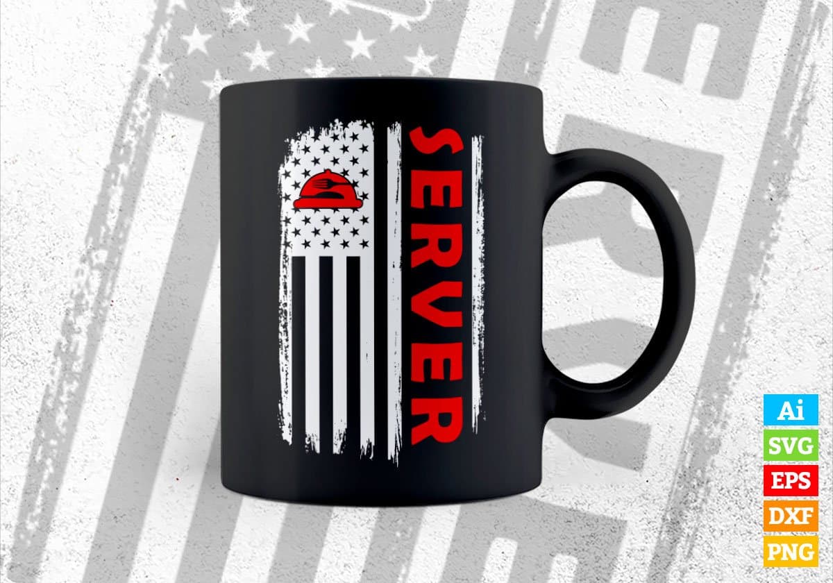 Server USA Flag Proud Professions Gift Editable Vector T-shirt Design in Ai Svg Files