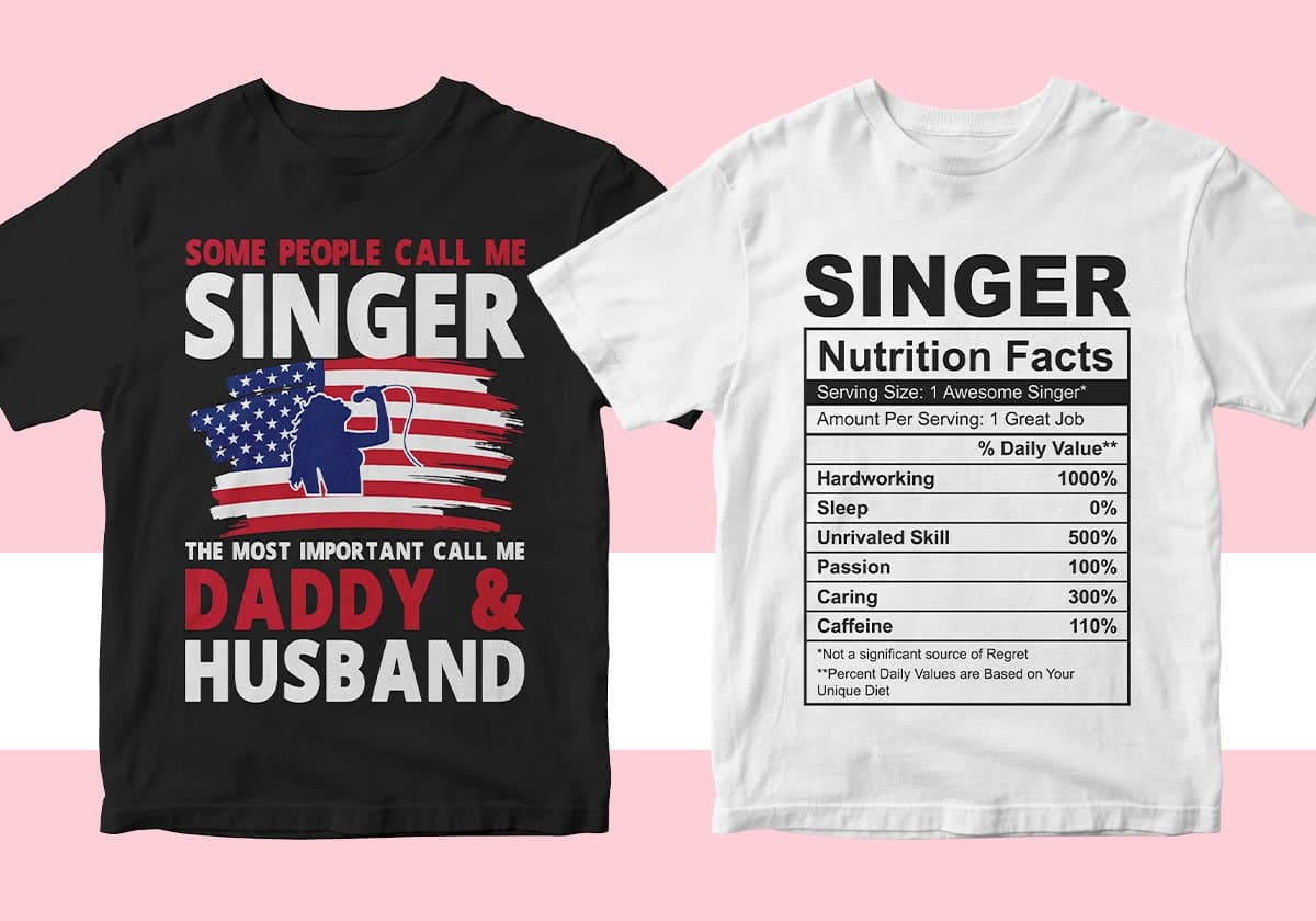 Singer 25 Editable T-shirt Designs Bundle