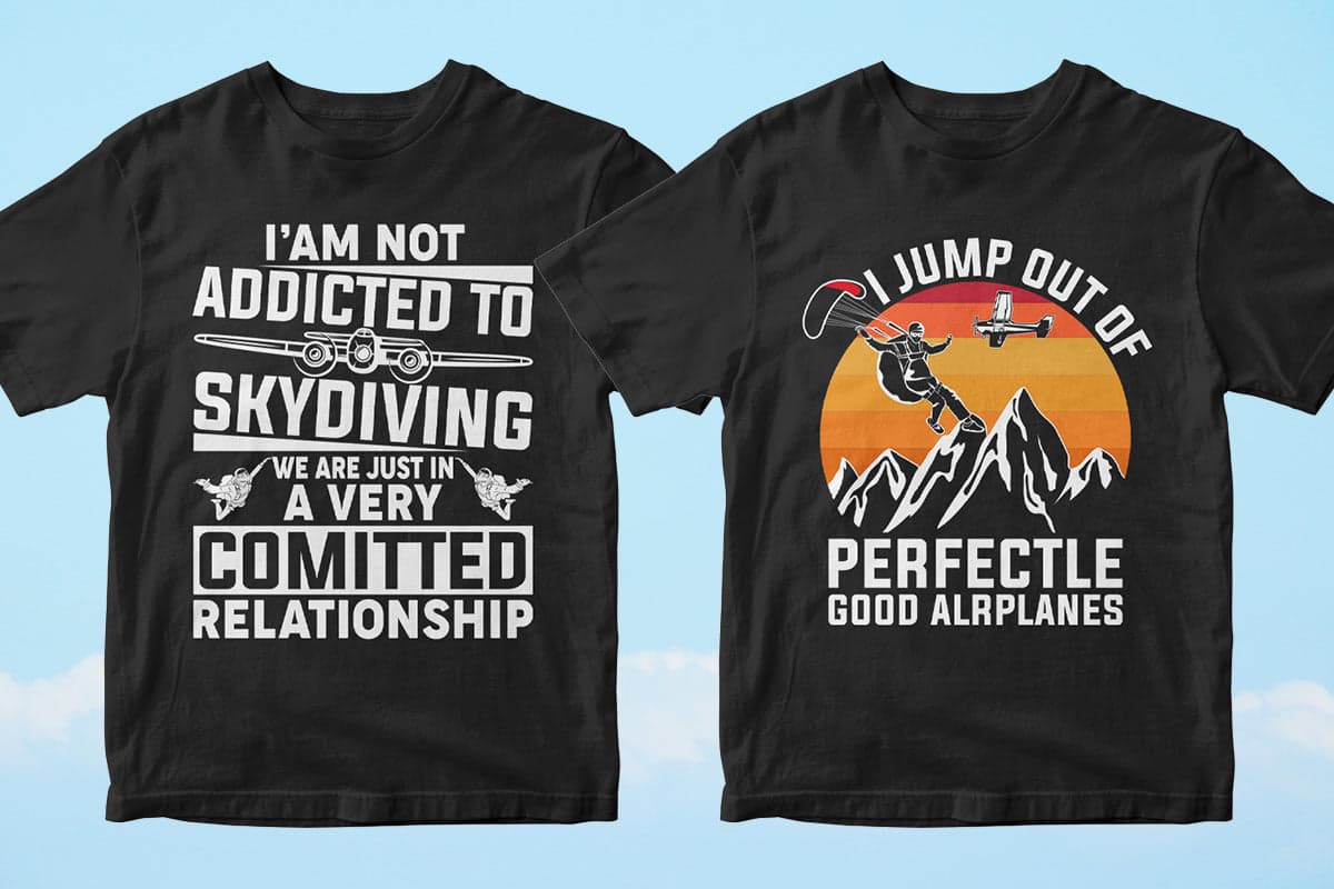 Skydiver 50 Editable T-shirt Designs Bundle Part 1