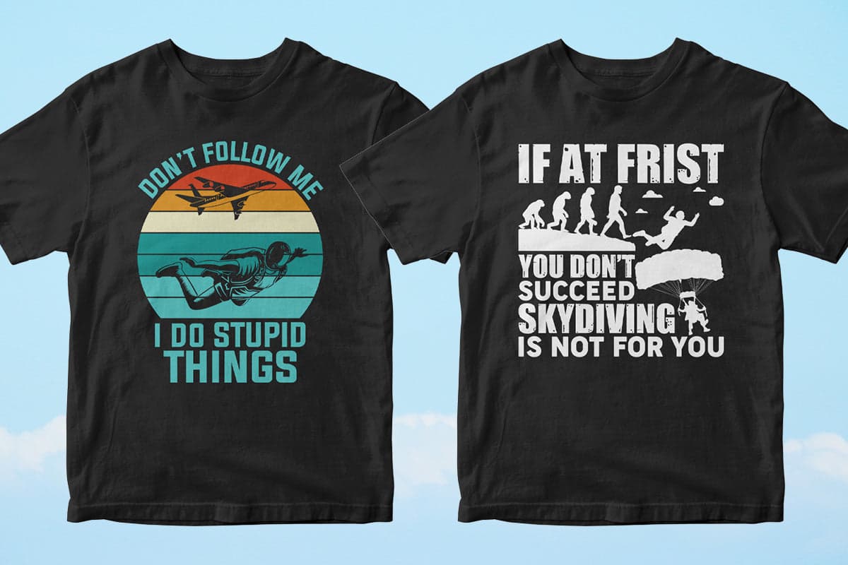 Skydiver 50 Editable T-shirt Designs Bundle Part 1