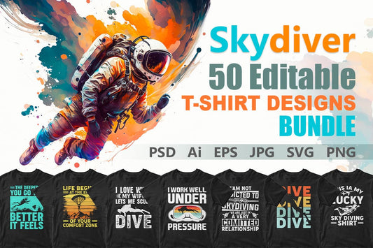 Skydiver 50 Editable T-shirt Designs Bundle Part 1