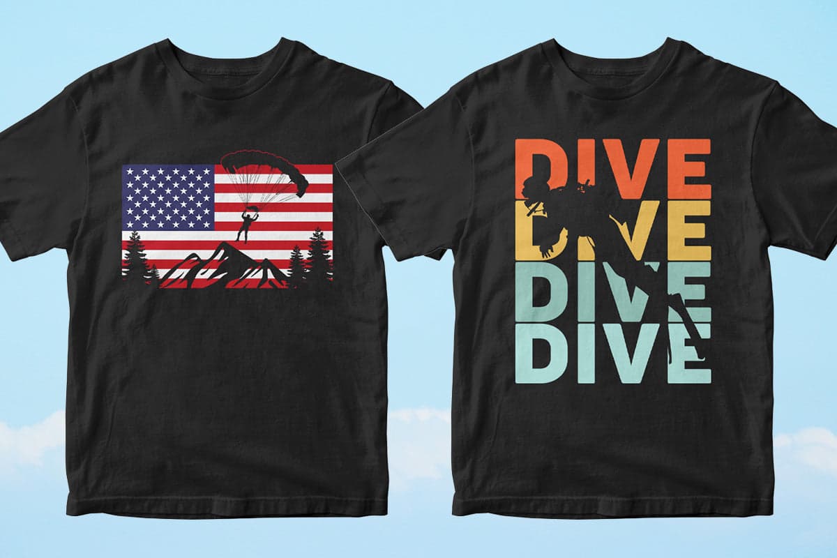 Skydiver 50 Editable T-shirt Designs Bundle Part 1