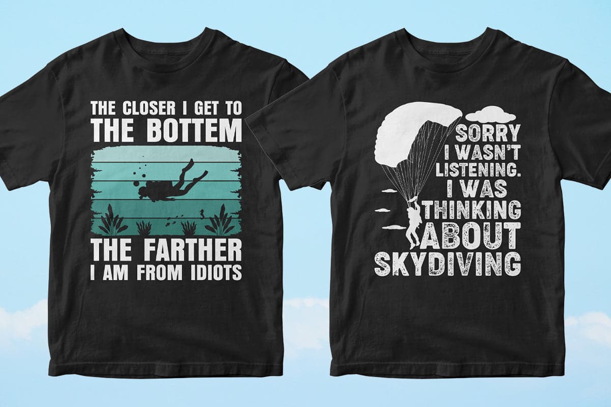 Skydiver 50 Editable T-shirt Designs Bundle Part 1