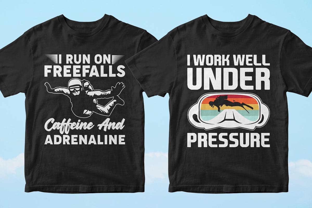 Skydiver 50 Editable T-shirt Designs Bundle Part 1