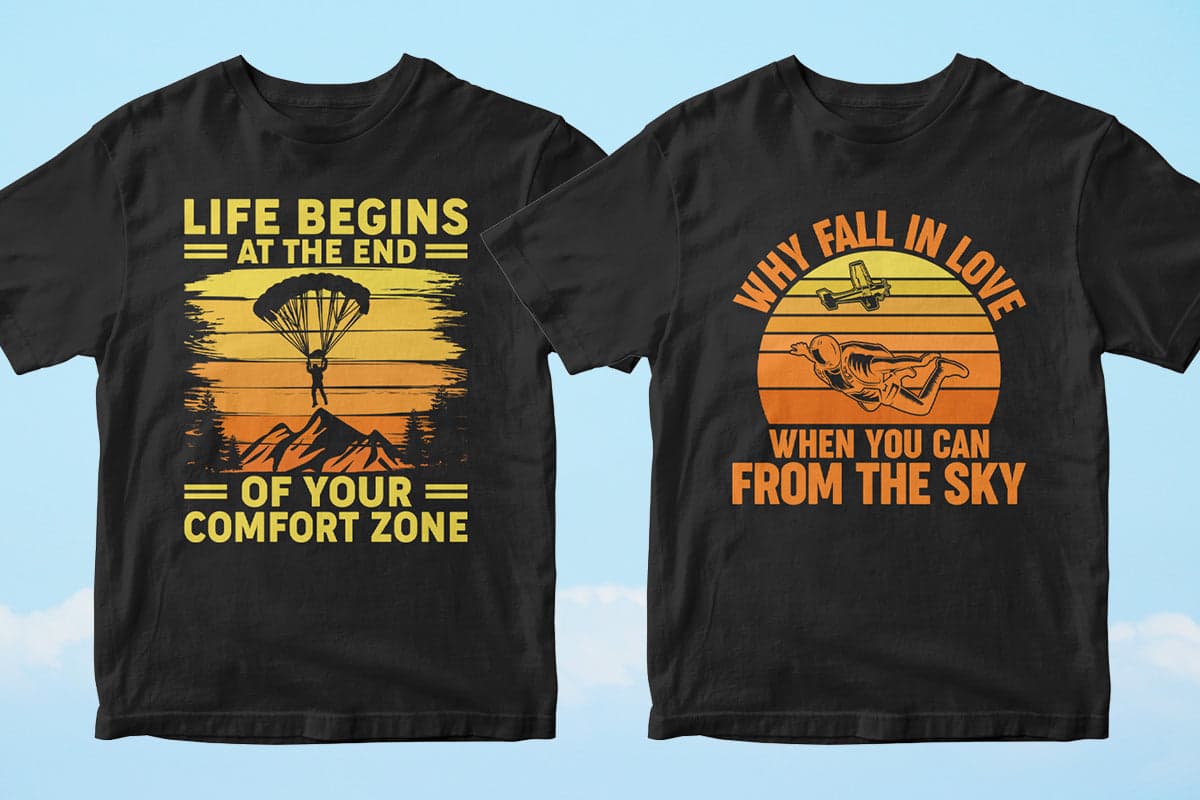 Skydiver 50 Editable T-shirt Designs Bundle Part 1