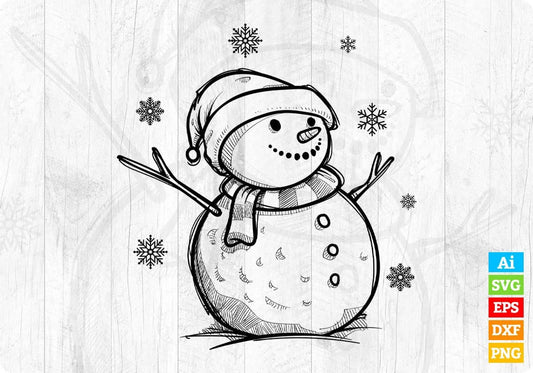 Snowman Winter Season Christmas Vector T-shirt Design in Ai Svg Png Files