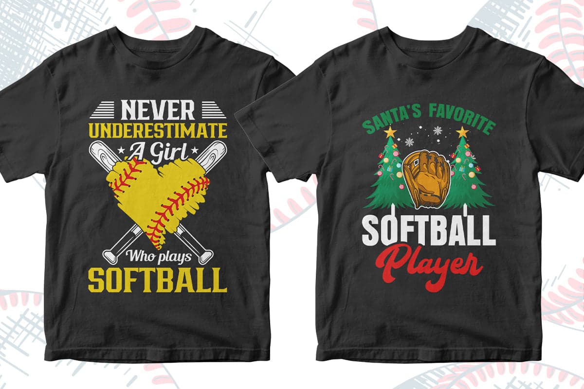 Softball 50 Editable T-shirt Designs Bundle Part 1