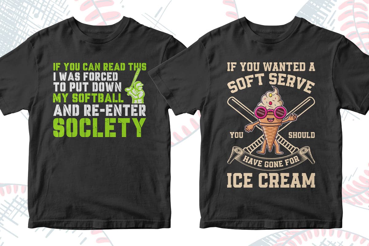 Softball 50 Editable T-shirt Designs Bundle Part 1