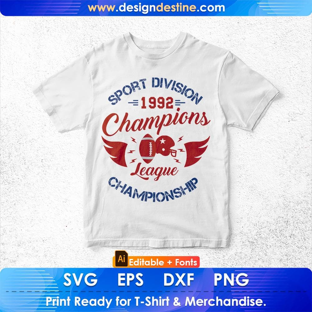 Sport Division 1992 Champions League Championship American Football Editable T shirt Design Svg Cutting Printable Files