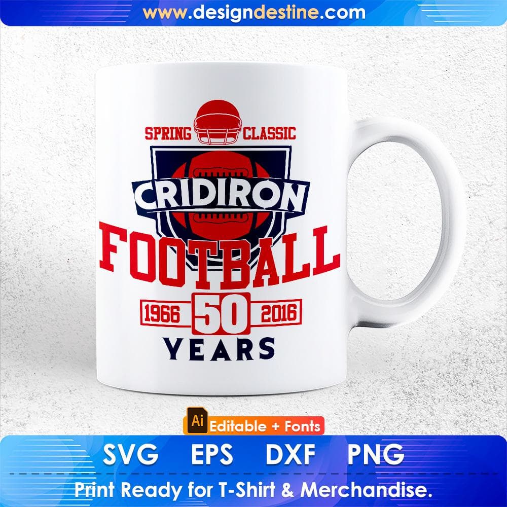 Spring Classic Gridiron Football 50 Years American Football Editable T shirt Design Svg Cutting Printable Files