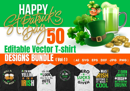 St Patrick's Day 50 Editable T shirt Designs Bundle Part 1