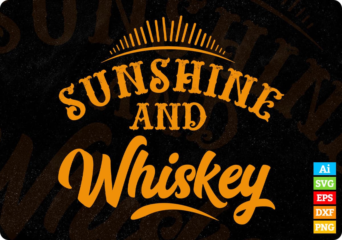 Sunshine And Whiskey Summer Beach T shirt Design In Png Svg Cutting Printable Files