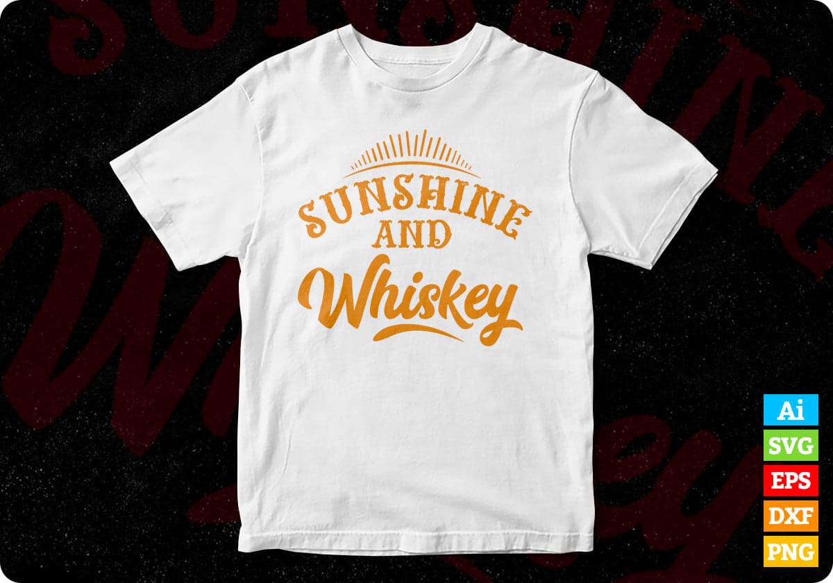 Sunshine And Whiskey Summer Beach T shirt Design In Png Svg Cutting Printable Files