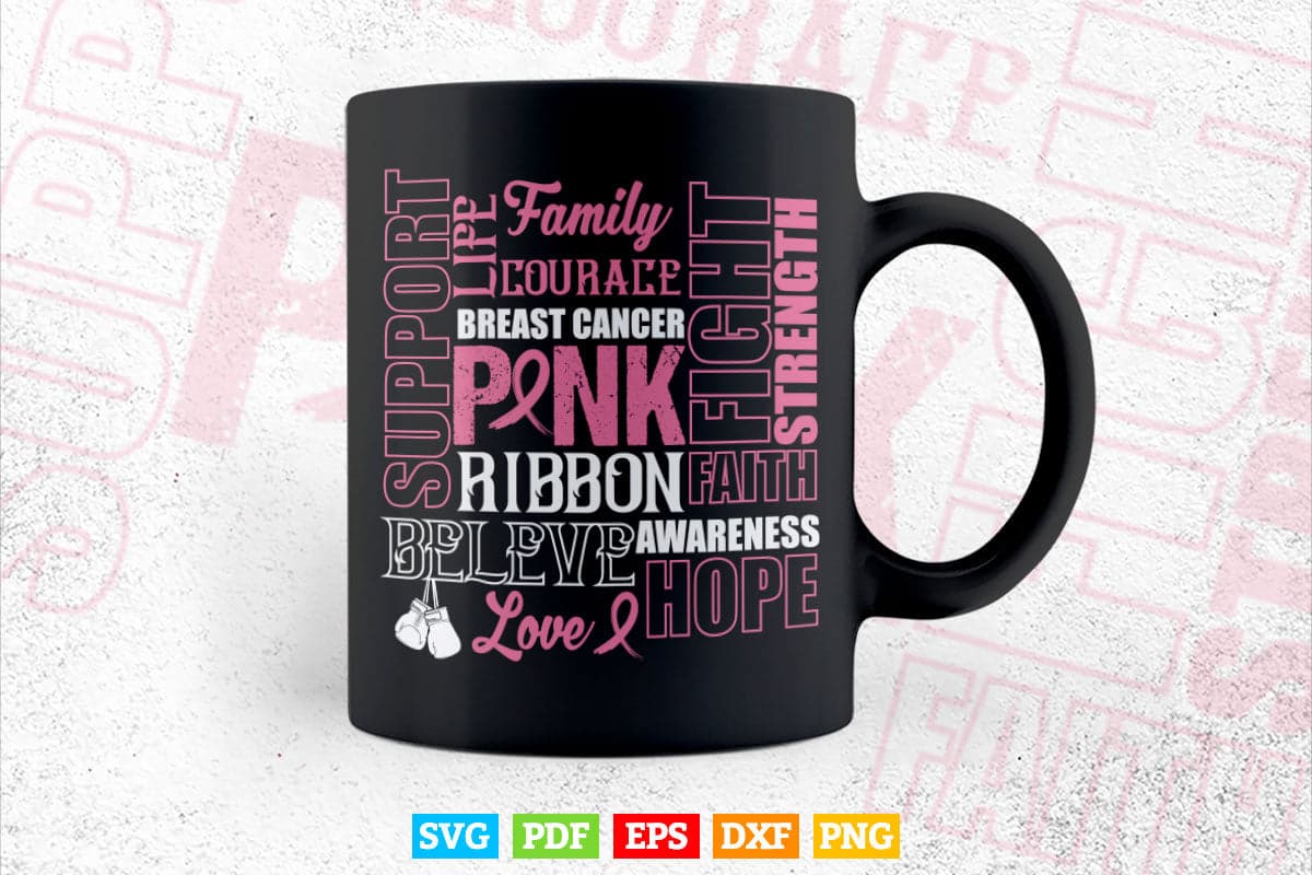 Support Breast Cancer Awareness Faith Fight Hope Svg Png Cricut Files