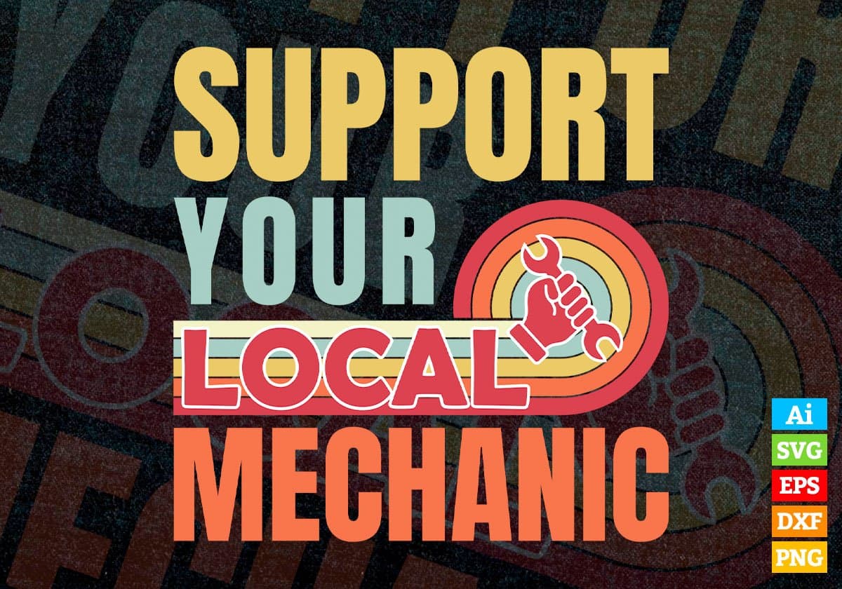 Support Your Local Mechanic Gifts Retro Vintage Editable Vector T-shirt Designs Png Svg Files