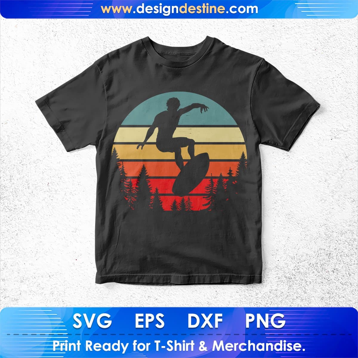 Surfboard Man Mountain T shirt Design In Ai Svg Printable Files