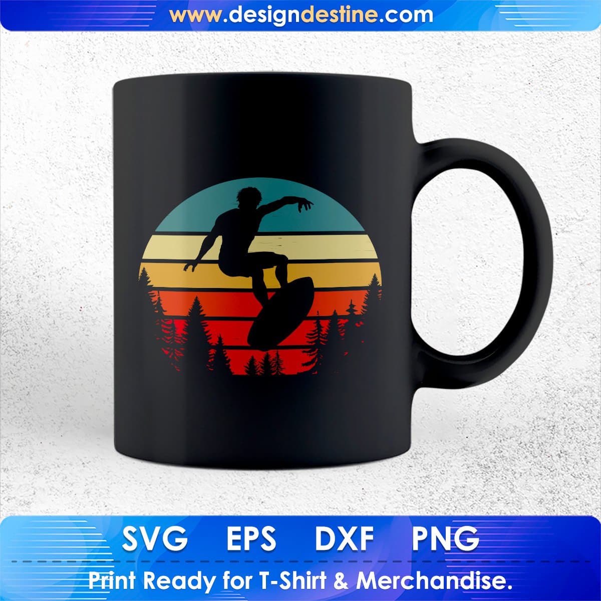 Surfboard Man Mountain T shirt Design In Ai Svg Printable Files