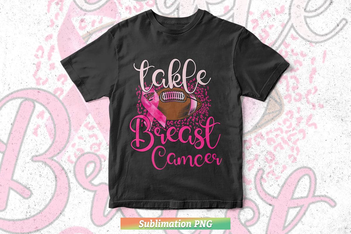 Tackle Breast Cancer American Football Awareness Fighting Png Sublimation Design.