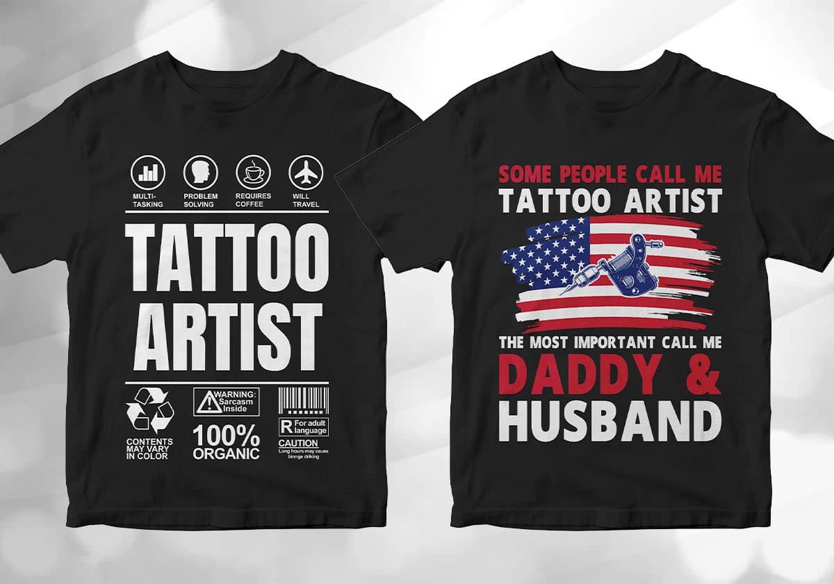 Tattoo Artist 25 Editable T-shirt Designs Bundle