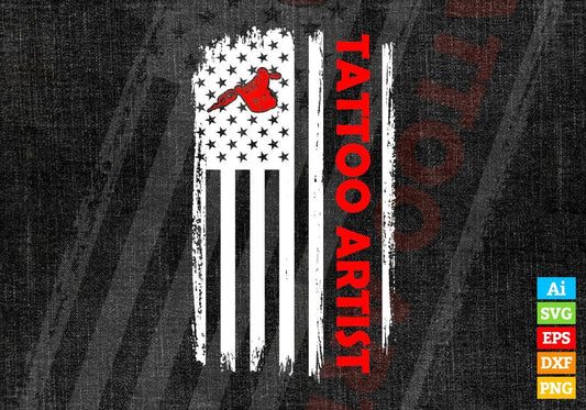 Tattoo Artist USA Flag Proud Professions Gift Editable Vector T-shirt Design in Ai Svg Files
