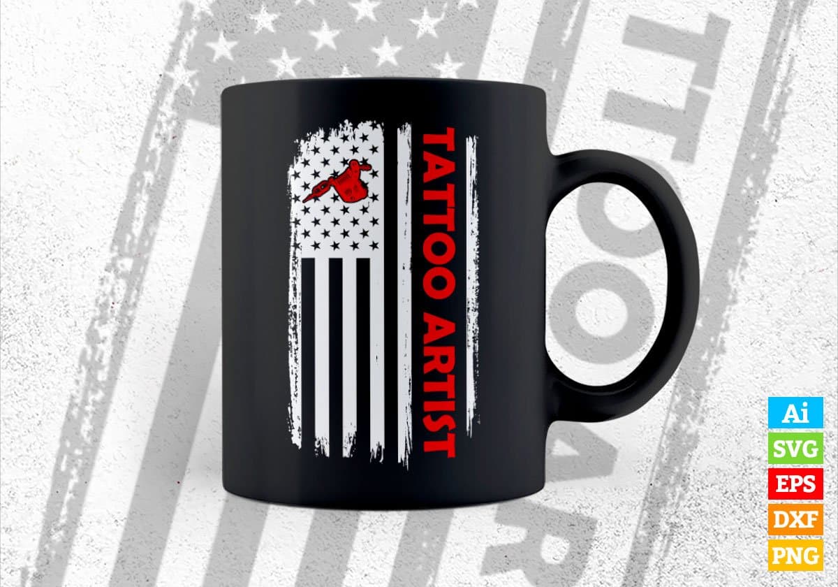 Tattoo Artist USA Flag Proud Professions Gift Editable Vector T-shirt Design in Ai Svg Files