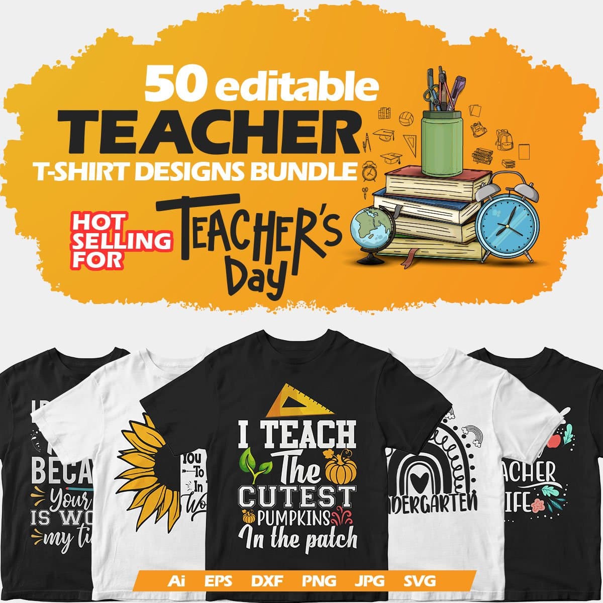 Teacher 50 Editable T-shirt Designs Bundle Part 1