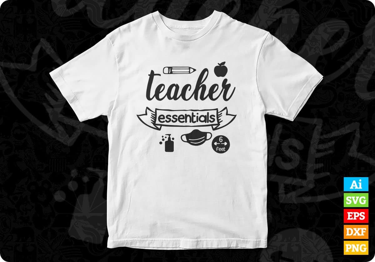 Teacher Essentials Teacher's Day Editable T shirt Design In Ai Svg Png Cutting Printable Files