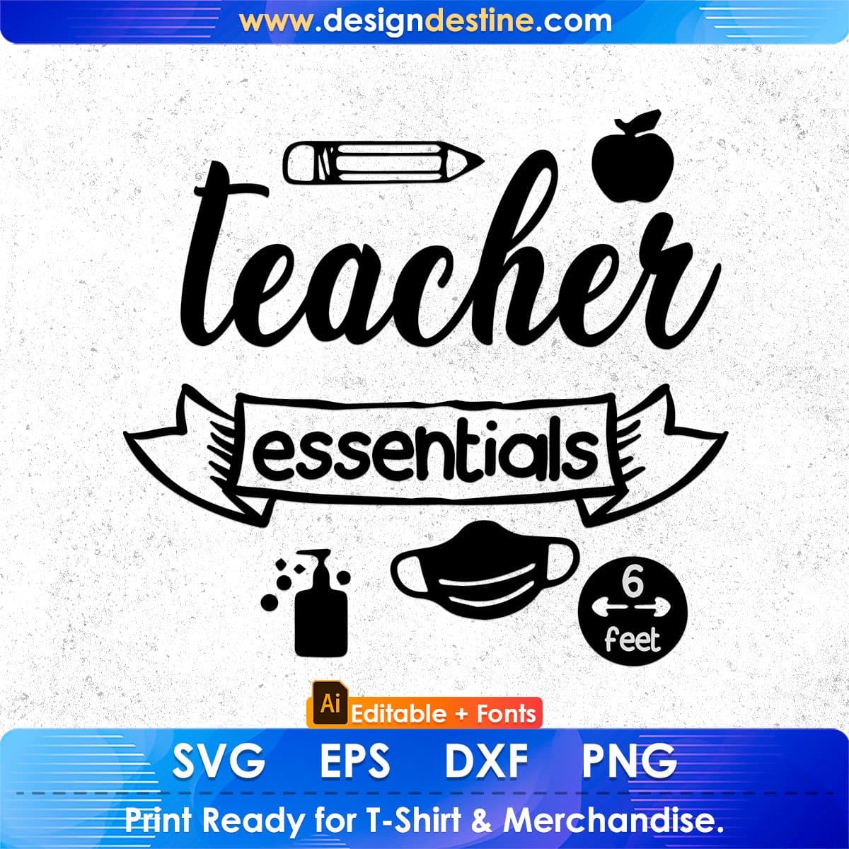 Teacher Essentials Teacher's Day Editable T shirt Design In Ai Svg Png Cutting Printable Files