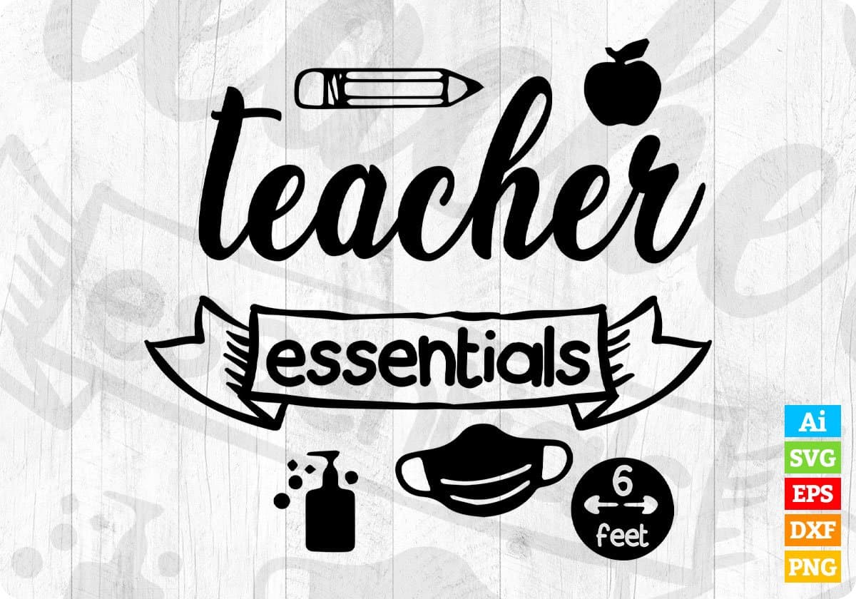 Teacher Essentials Teacher's Day Editable T shirt Design In Ai Svg Png Cutting Printable Files