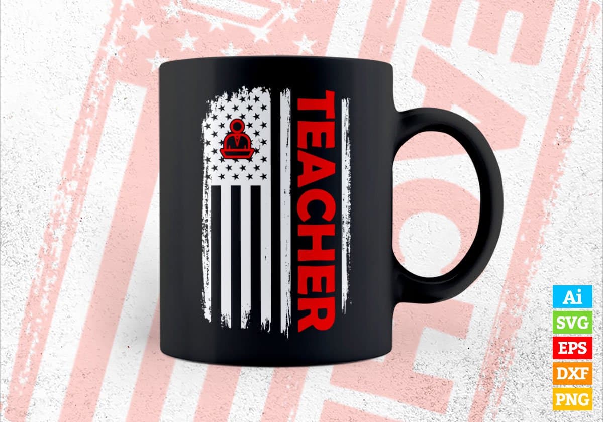 Teacher USA Flag Proud Professions Gift Editable Vector T-shirt Design in Ai Svg Files
