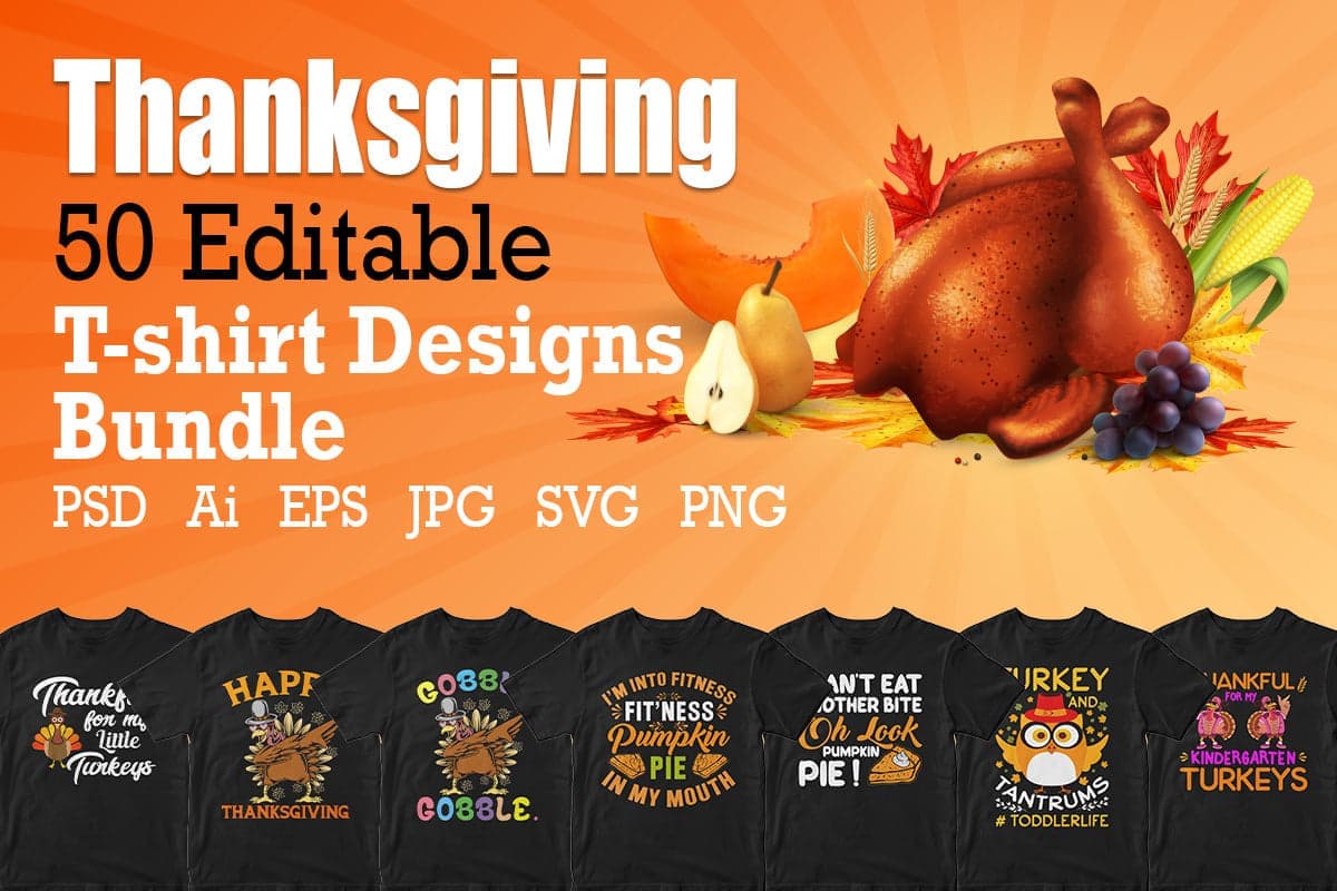 Thanksgiving 50 Editable T-shirt Designs Bundle Part 1