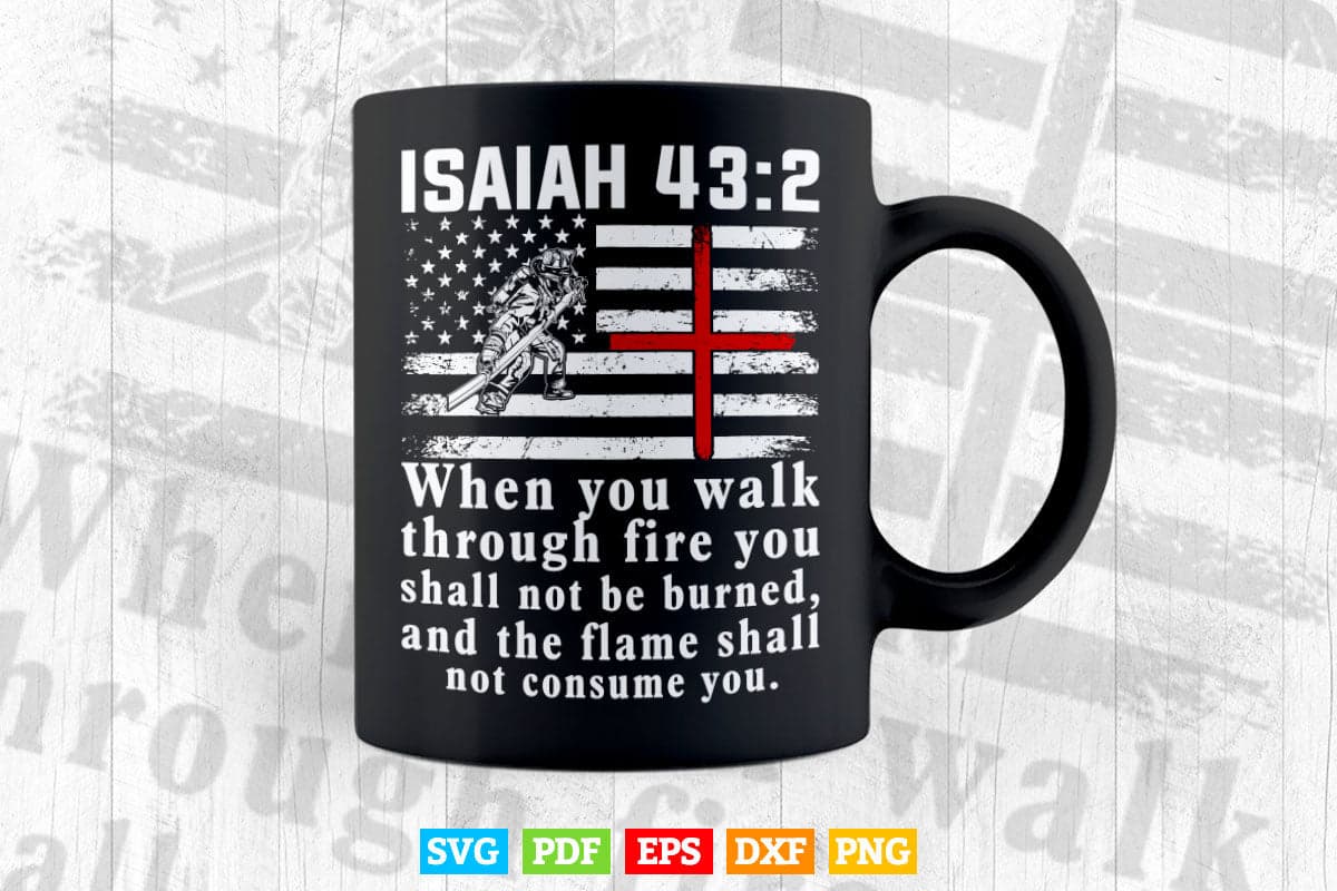 Thin Red Line Firefighter Cross Bible Verse American Flag Svg Digital Files.