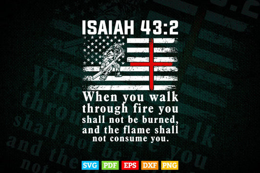 Thin Red Line Firefighter Cross Bible Verse American Flag Svg Digital Files.