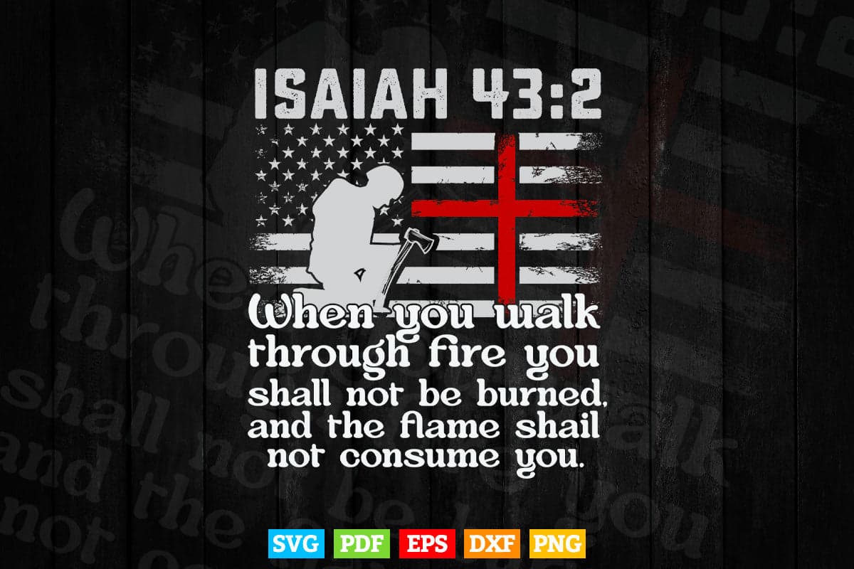 Thin Red Line Firefighter Cross Bible Verse American Flag Svg Png Cut Files.