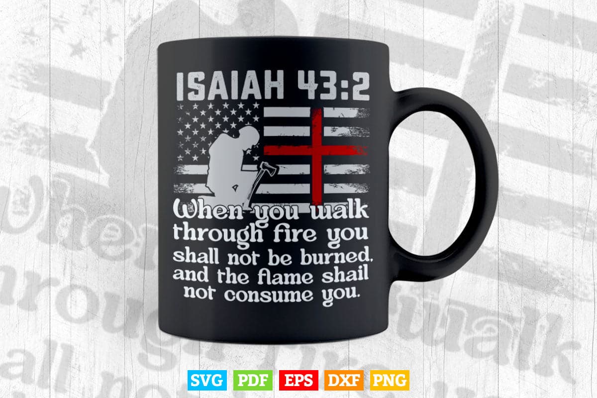 Thin Red Line Firefighter Cross Bible Verse American Flag Svg Png Cut Files.