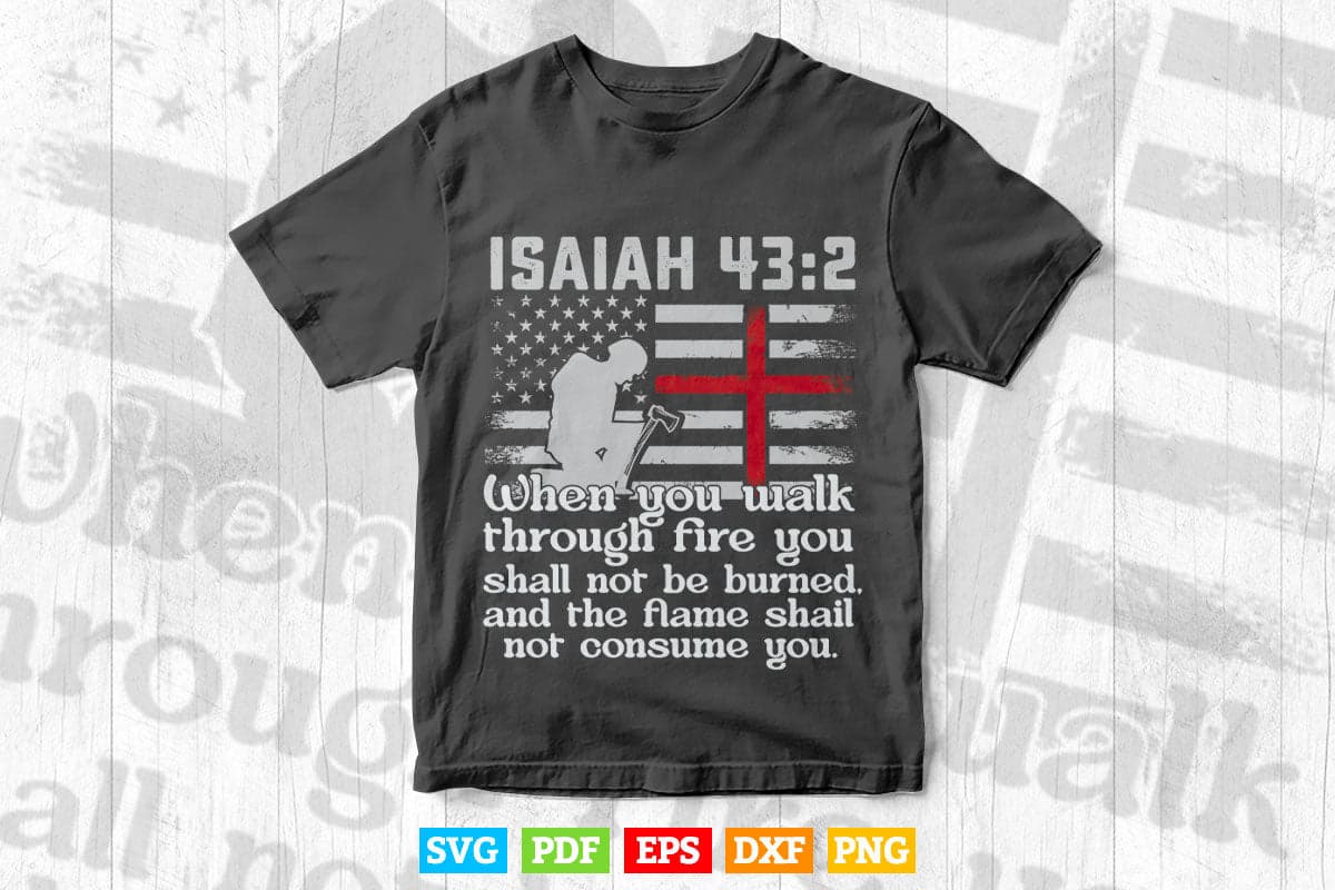 Thin Red Line Firefighter Cross Bible Verse American Flag Svg Png Cut Files.