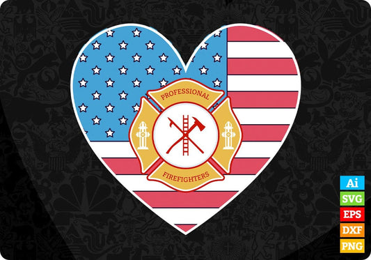 Thin Red Line Firefighter Love American Flag Heart Editable T shirt Design In Ai Svg Cutting Printable Files