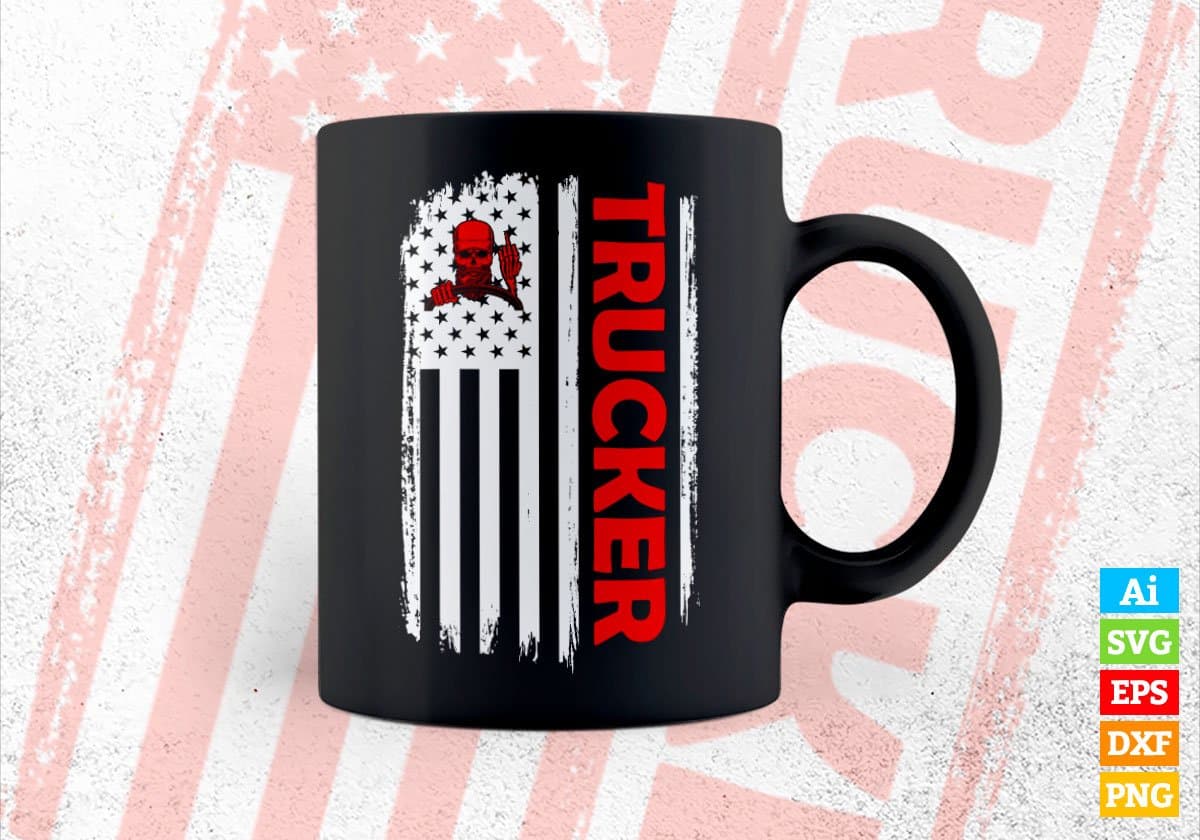 Trucker USA Flag Proud Professions Gift Editable Vector T-shirt Design in Ai Svg Files