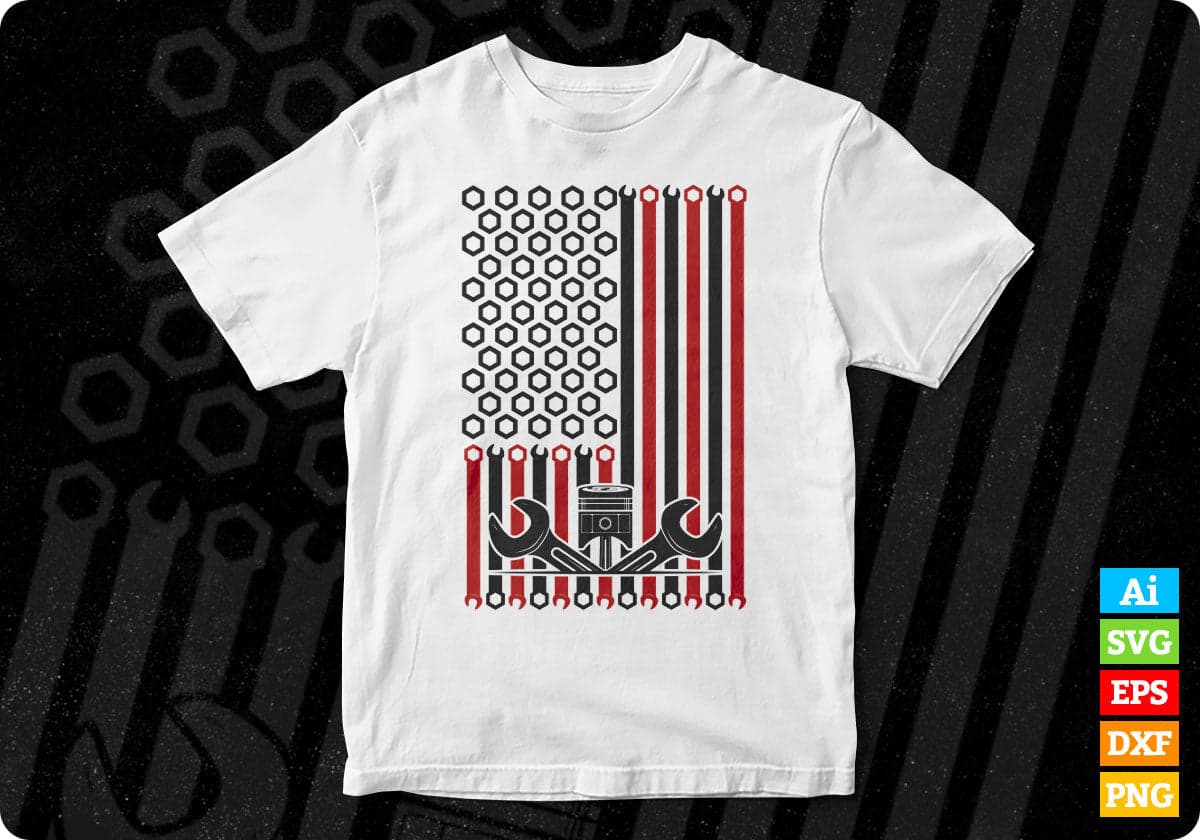 USA Black and Red Flag Mechanic T shirt Design In Png Svg Cutting Printable Files