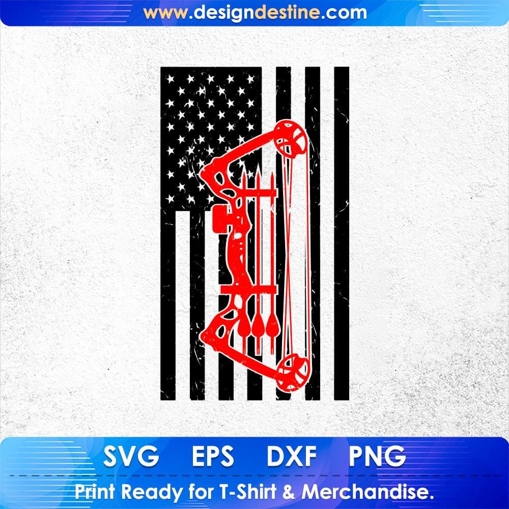USA Flag Bow Hunting T shirt Design Svg Cutting Printable Files