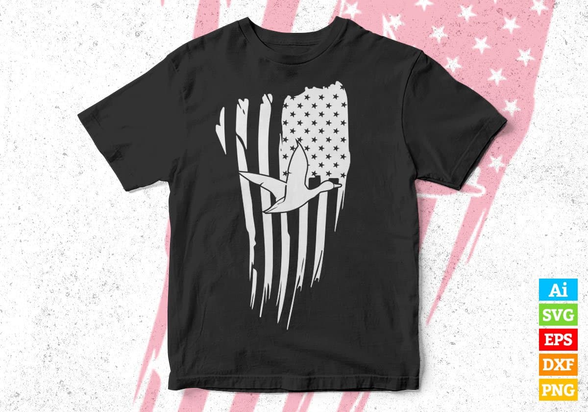 USA Flag With Duck Hunting Editable Vector T shirt Design In Svg Png Printable Files