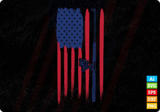 USA Flag With Fishing 4th of July T shirt Design In Ai Svg Printable Files